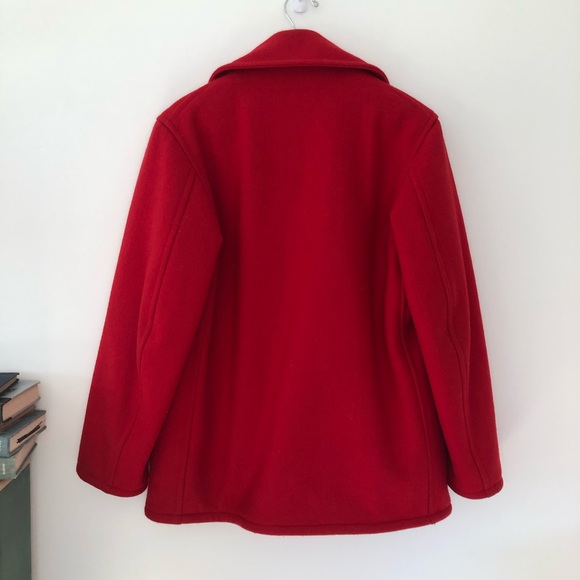 VTG Womens Johnson Woolen Mills WOOL Red Peacoat Jacket Sz L Blk Quilted Lining - Picture 2 of 13